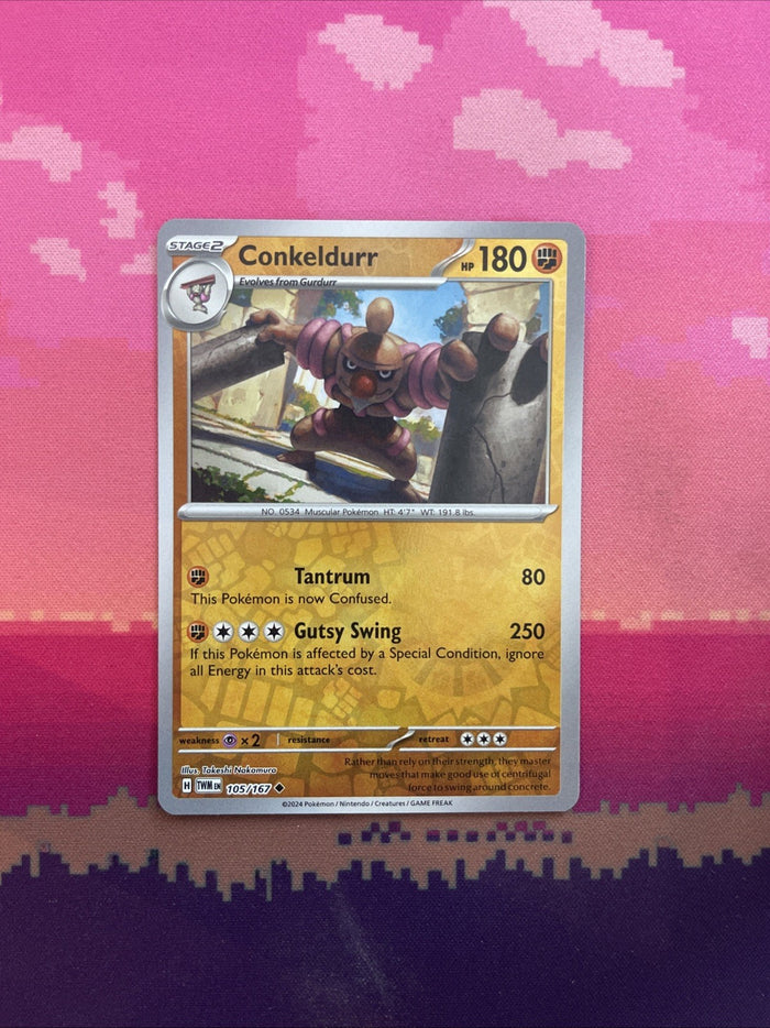Pokemon Card Conkeldurr Twilight Masquerade Reverse Holo 105/167 Near Mint
