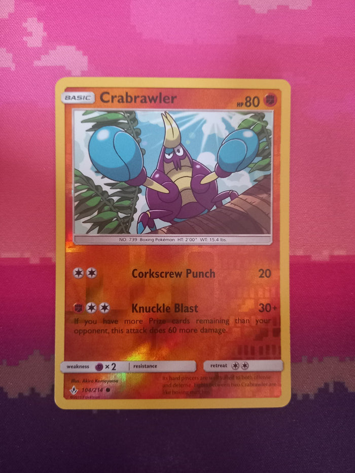 Pokemon card Crabrawler 104/214 Reverse Holo Unbroken Bonds Near Mint