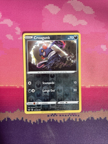Pokemon Card Croagunk Sword & Shield Reverse Holo Common 123/202 Near Mint