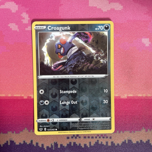 Pokemon Card Croagunk Sword & Shield Reverse Holo Common 123/202 Near Mint