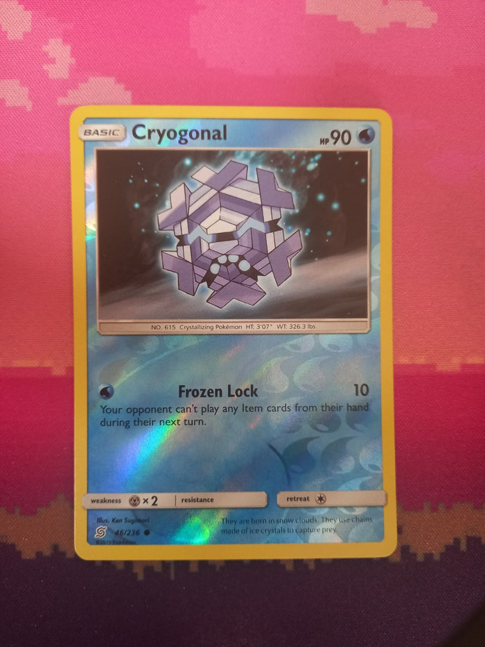 Pokemon card Cryogonal 46/236 Reverse Holo Unified Minds Near Mint