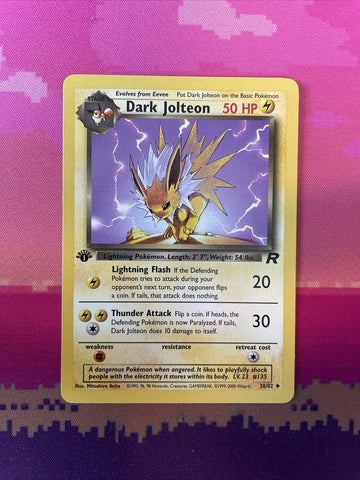 Pokemon Card Dark Jolteon Team Rocket 1st Edition Uncommon 38/82 Near Mint