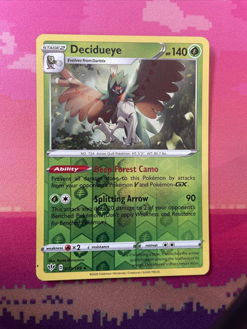 Pokemon Card Decidueye Darkness Ablaze Reverse Holo Rare 013/189 Near Mint