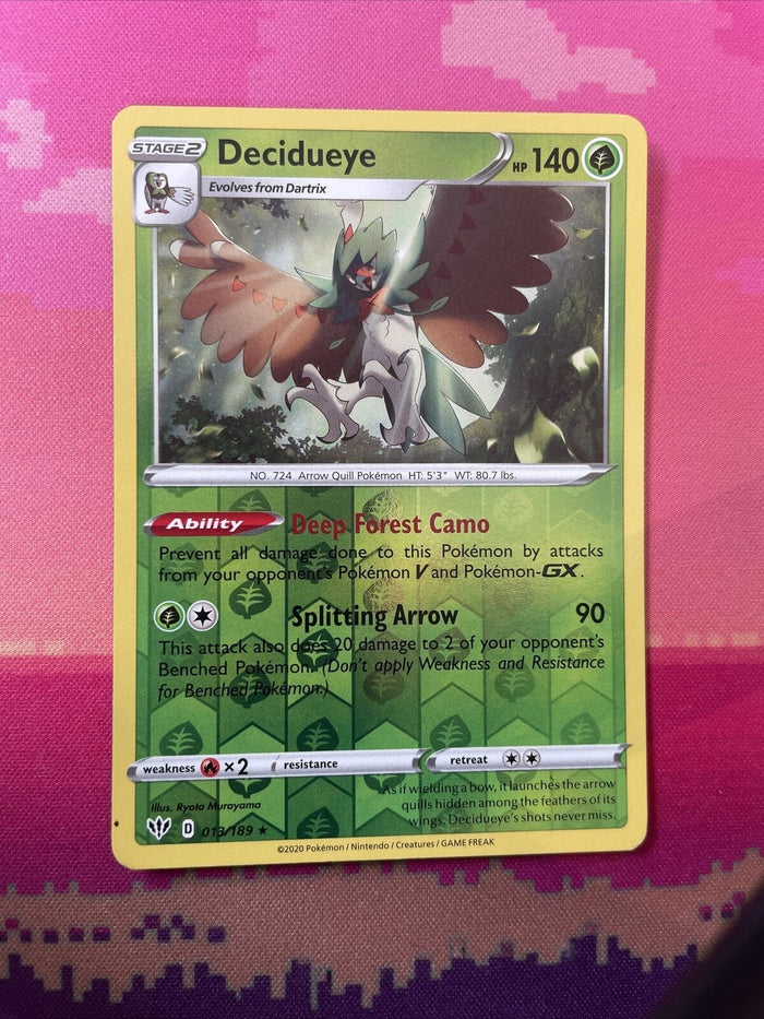Pokemon Card Decidueye Darkness Ablaze Reverse Holo Rare 013/189 Near Mint