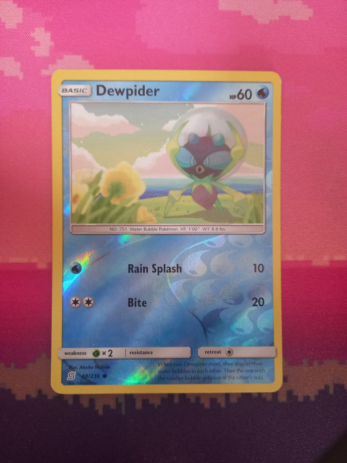 Pokemon card Dewpider 48/236 Reverse Holo Unified Minds Near Mint