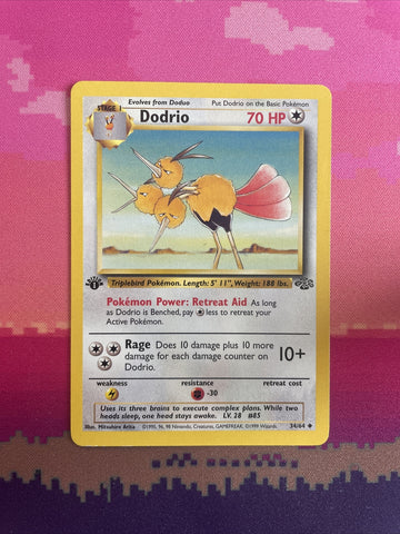 Pokemon Card Dodrio Jungle 1st Edition Uncommon 34/64 Near Mint