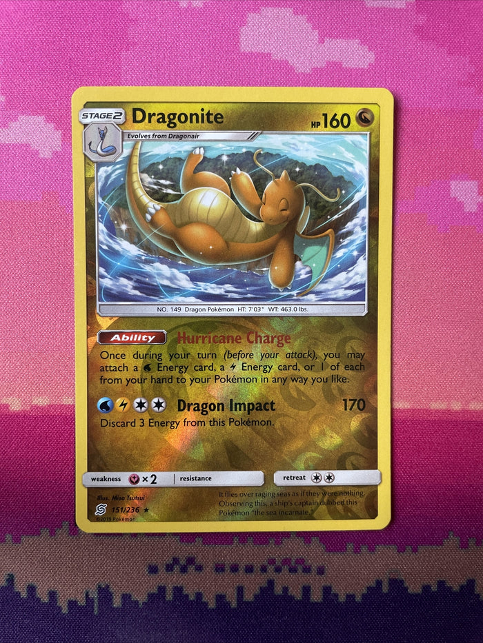 Pokemon Card Dragonite Unified Minds Reverse Holo Rare 151/236 Near Mint