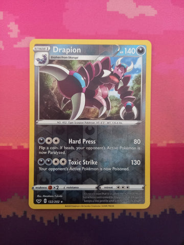 Pokemon Card Drapion Sword & Shield Rare Reverse Holo 122/202 Near Mint