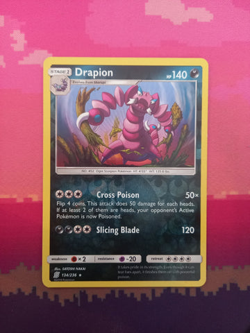 Pokemon Card Drapion Unified Minds Reverse Holo Rare 134/236 Near Mint