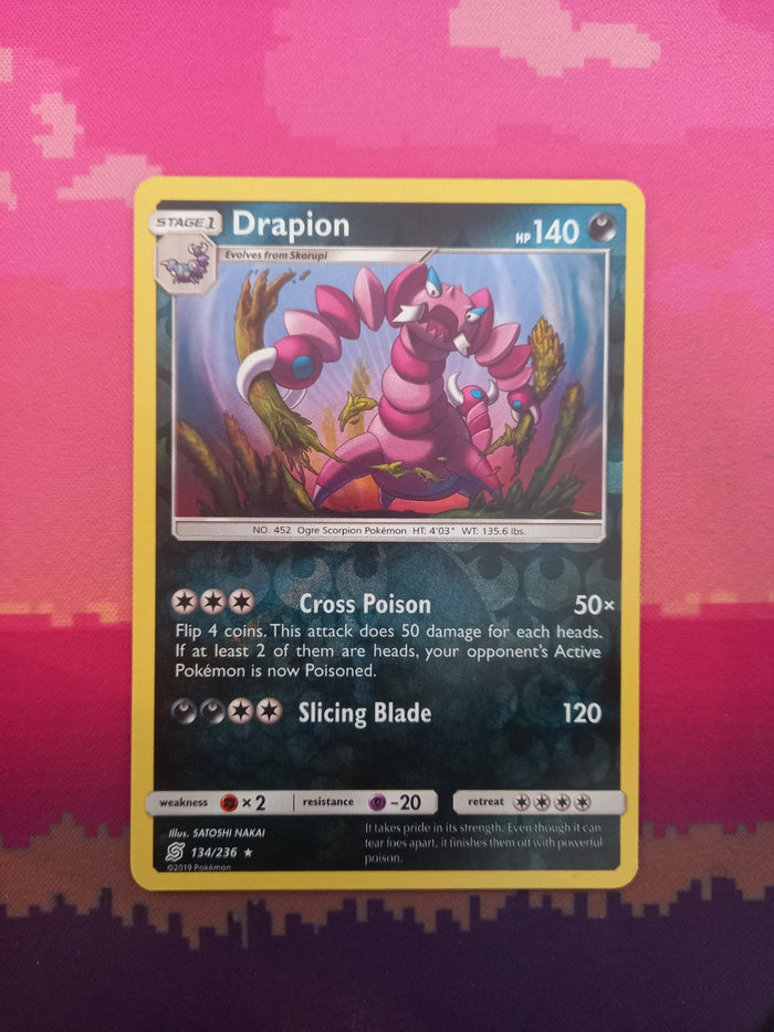 Pokemon Card Drapion Unified Minds Reverse Holo Rare 134/236 Near Mint