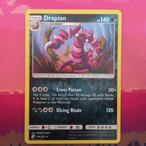 Pokemon Card Drapion Unified Minds Reverse Holo Rare 134/236 Near Mint