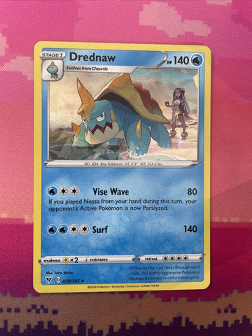 Pokemon Card Drednaw Vivid Voltage Cracked Ice Holo Rare 039/185 Near Mint