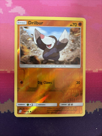 Pokemon card Drilbur 118/236 Reverse Holo Unified Minds Near Mint