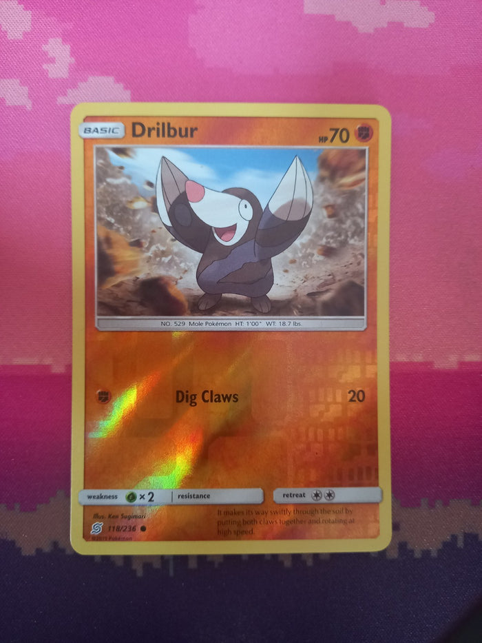 Pokemon card Drilbur 118/236 Reverse Holo Unified Minds Near Mint