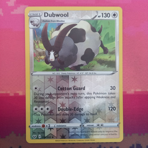 Pokemon Card Dubwool Sword & Shield Reverse Holo Uncommon 154/202 Near Mint