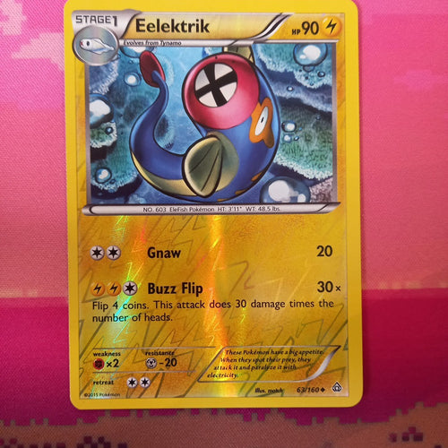 Pokemon Card Eelektrik Primal Clash Reverse Holo Uncommon 63/160 Near Mint
