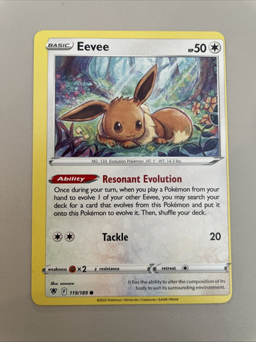 Pokemon Card Eevee MISCUT Astral Radiance Near Mint MISPRINT