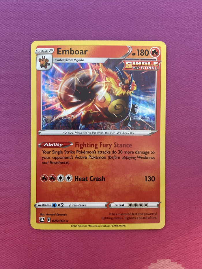 Pokemon Card Emboar Battle Styles Holo Rare 025/163 Near Mint