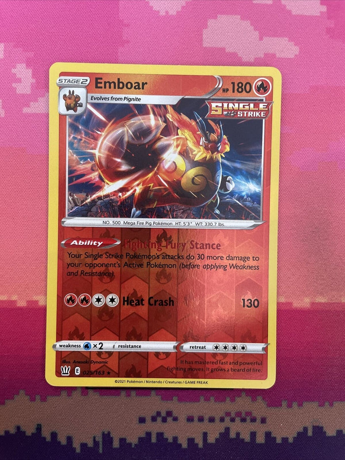 Pokemon Card Emboar Battle Styles Reverse Holo Rare 025/163 Near Mint