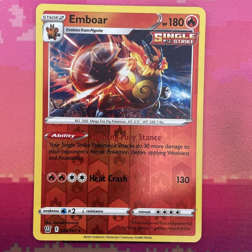Pokemon Card Emboar Battle Styles Reverse Holo Rare 025/163 Near Mint