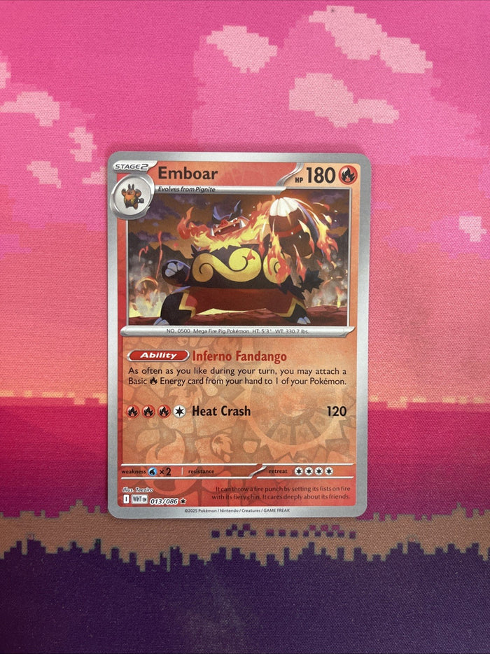 Pokemon Card Emboar White Flare Reverse Holo Rare 013/086 Near Mint