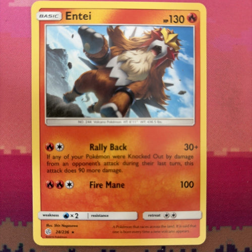 Pokemon Card Entei Cosmic Eclipse Rare 28/236 Near Mint