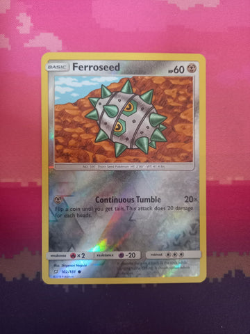 Pokemon card Ferroseed 102/181 Reverse Holo Team Up Near Mint