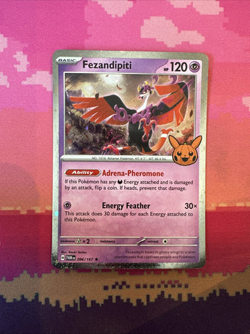 Pokemon Card Fezandipiti Trick Or Trade Cosmo Holo Rare 096/167 Near Mint