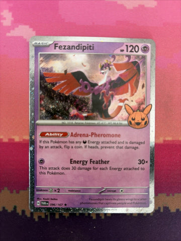 Pokemon Card Fezandipiti Trick Or Trade Cosmo Holo Rare 096/167 Near Mint