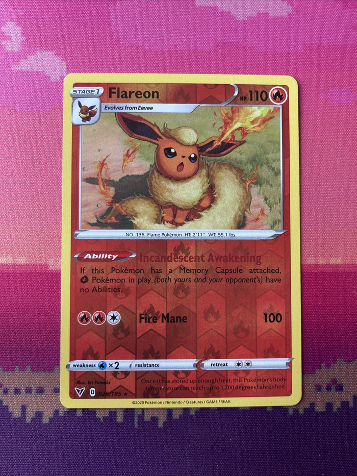 Pokemon Card Flareon Vivid Voltage Reverse Holo Rare 026/185 Near Mint