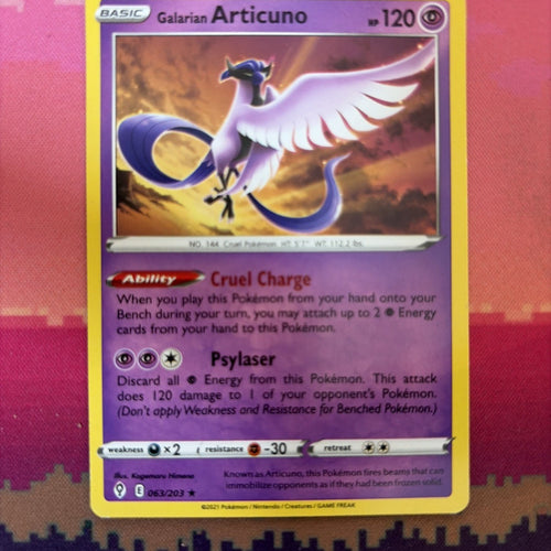 Pokemon Card Galarian Articuno Evolving Skies Non Holo Rare 063/203 Near Mint