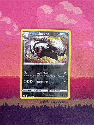 Pokemon Card Galarian Linoone Sword & Shield Reverse Holo Uncommon 118/202 NM