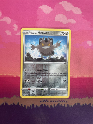 Pokemon Card Galarian Meowth Sword & Shield Reverse Holo Common 127/202 NM