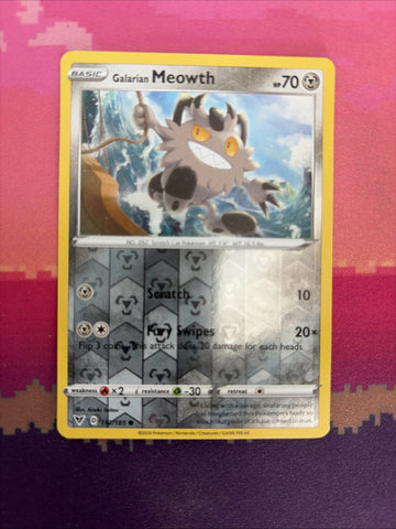 Pokemon Card Galarian Meowth Vivid Voltage Reverse Holo Common 112/185 NM