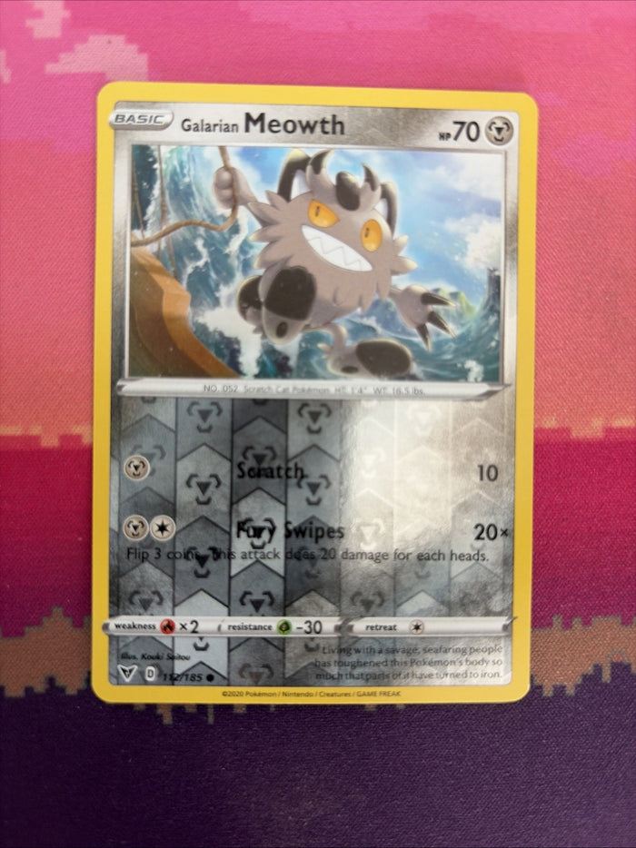 Pokemon Card Galarian Meowth Vivid Voltage Reverse Holo Common 112/185 NM