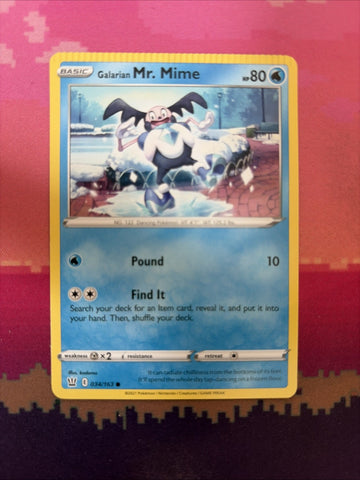 Pokemon Card Galarian Mr. Mime CRIMPED Battle Styles 034/163 Near Mint