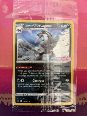 Pokemon Card Galarian Obstagoon Sword&Shield Pre-Release Stamp 119/202 SEALED NM