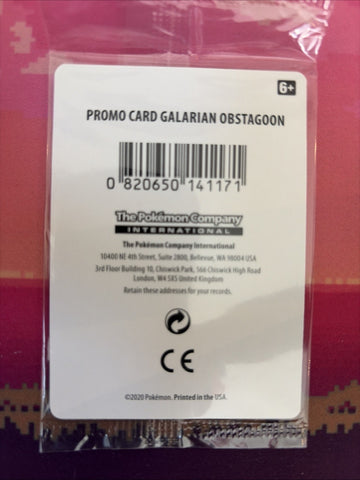 Pokemon Card Galarian Obstagoon Sword&Shield Pre-Release Stamp 119/202 SEALED NM (back)