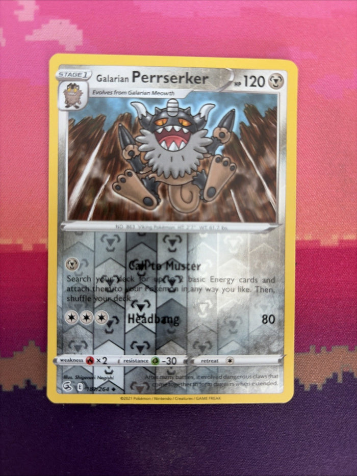 Pokemon Card Galarian Perrserker Fusion Strike Reverse Holo 181/264 Near Mint