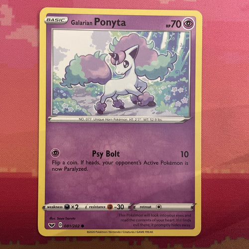Pokemon Card Galarian Ponyta Sword & Shield Common 081/202 Near Mint