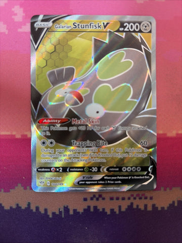 Pokemon Card Galarian Stunfisk V 184/189 Ultra Rare Darkness Ablaze Near Mint