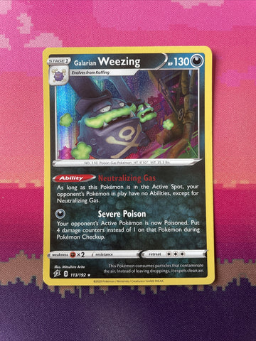 Pokemon Card Galarian Weezing Rebel Clash Holo Rare 113/192 NM