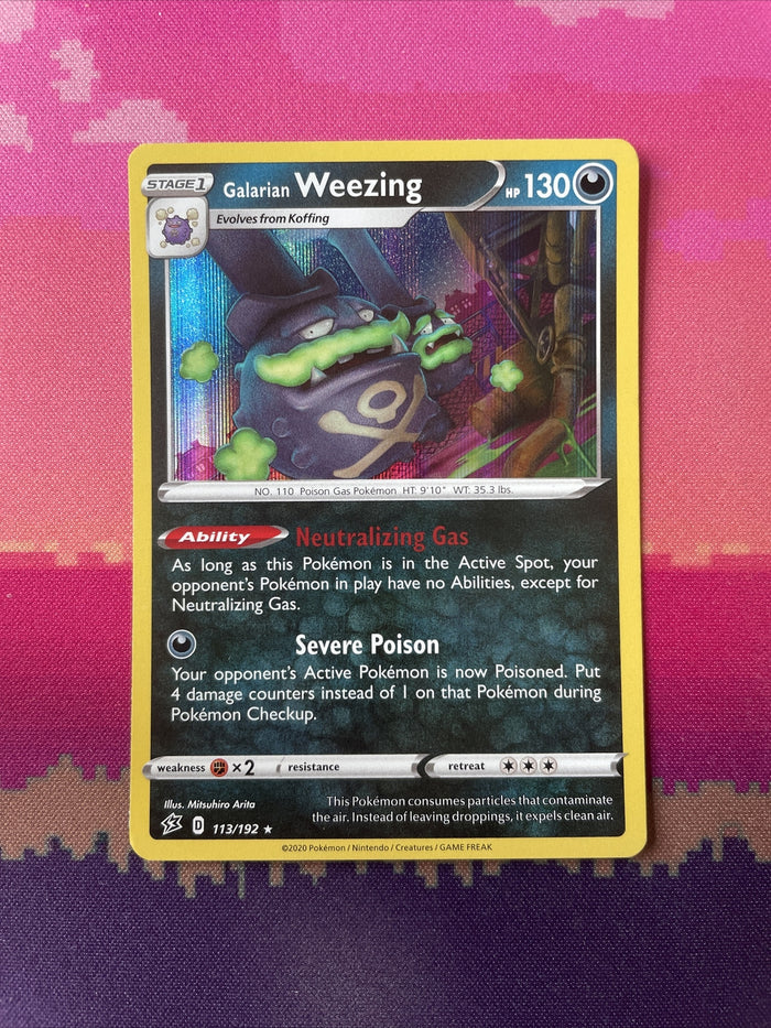Pokemon Card Galarian Weezing Rebel Clash Holo Rare 113/192 NM
