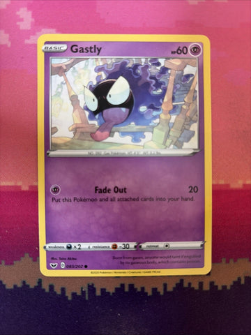 Pokemon Card Gastly Sword & Shield Common 083/202 Near Mint