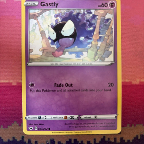 Pokemon Card Gastly Sword & Shield Common 083/202 Near Mint