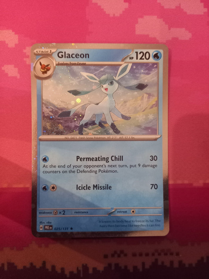 Pokemon Card Glaceon Prismatic Evolutions Cosmo Holo Rare 025/131 Near Mint