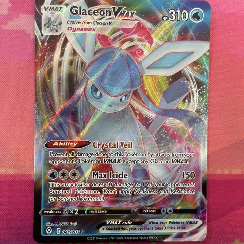 Pokemon Card Glaceon VMAX 041/203 Ultra Rare Fusion Strike  Near Mint