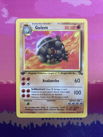 Pokemon Card Golem Fossil 1st Edition Uncommon 36/62 Near Mint