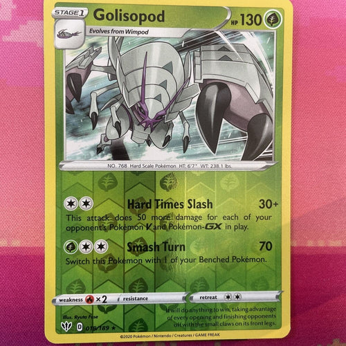 Pokemon Card Golisopod Darkness Ablaze Reverse Holo 018/189 Near Mint