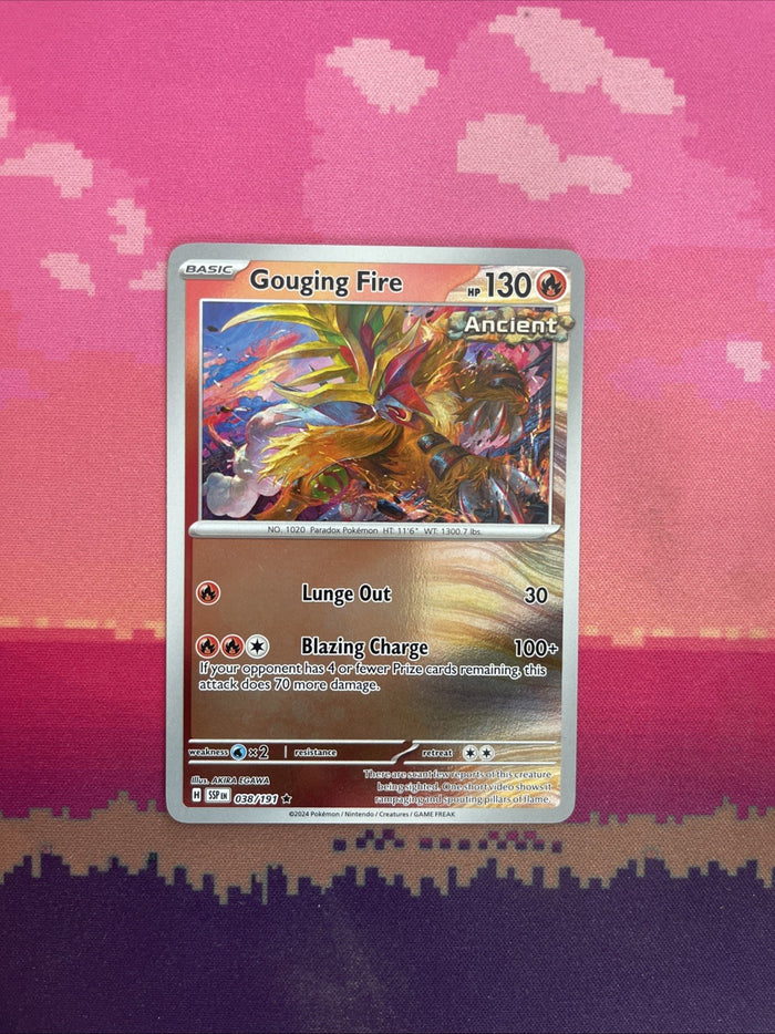 Pokemon Card Gouging Fire Surging Sparks Reverse Holo Rare 038/191 Near Mint